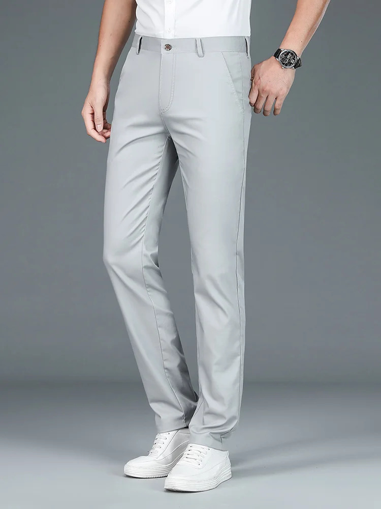 High Quality Straight Business Suit Pants Men Bamboo Fiber Spring Summer Elegant Casual Long Formal Trouser Male 250725