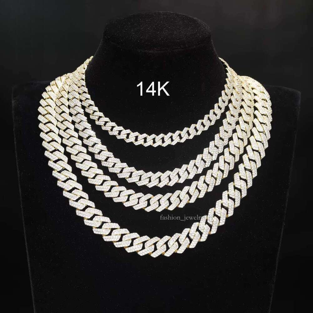 Little Boy Hip-Hop Accessories 8mm-14mm 14k Gold and Sier 2 Rows VVS Cubic Zirconia Iced Cuban Chain Necklace