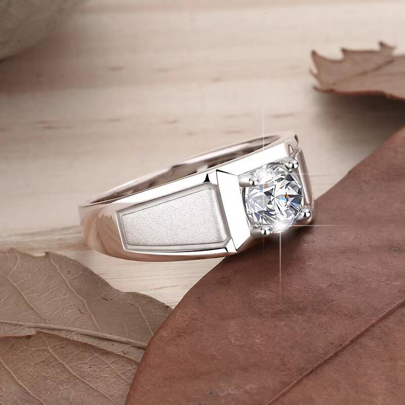 Colorful Moissanite s Diamond Ring Classic and Fashionable Matte Solid Texture S925 Sterling Silver Ring Trendy
