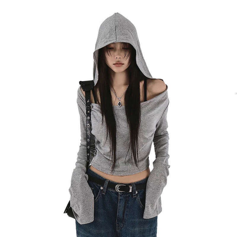 2024 Women's Summer New Solid Color Fashion Hooded Long Sleeve Slim Crop Top for Women 527