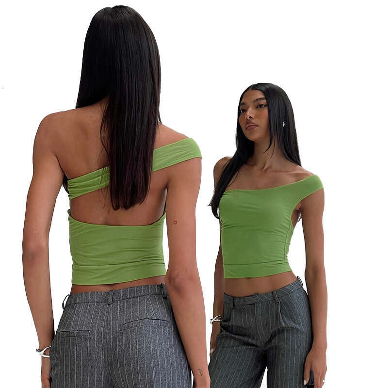 Qtp644 Women's Autumn Winter Crossbody Off-Shoulder Halter Multi-Way Backless Short Crop Top T-Shirt B5