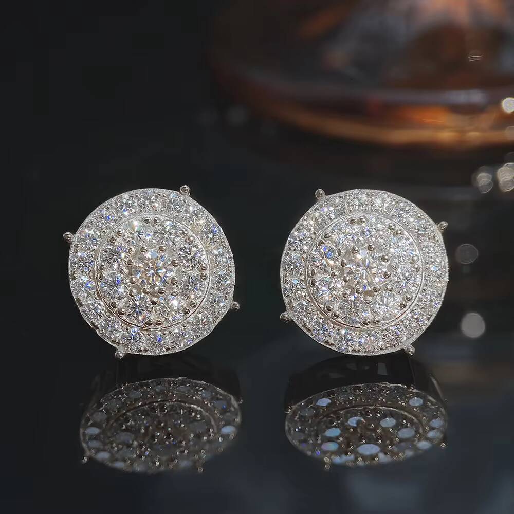Classic Fine Jewelry Women Men Moissanite Stud Earrings 925 Sterling Silver Screw Back Iced Out VVS Moissanite Cluster Earrings