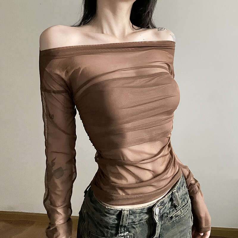 2023 Autumn New Women's Solid Color Slim Fit Street Fashion Off-Shoulder Backless Long Sleeve T-Shirt ef1