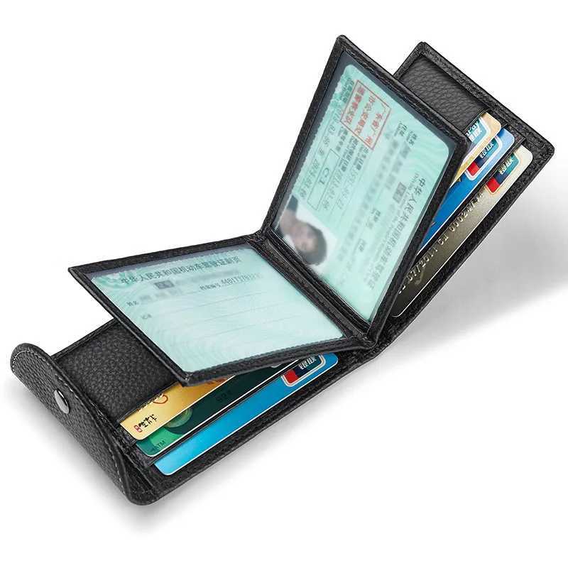 Black Drivers License Leather Case with Genuine Slim Wallet Bank Cover Multi Slot Mini Purse for Man Z250725
