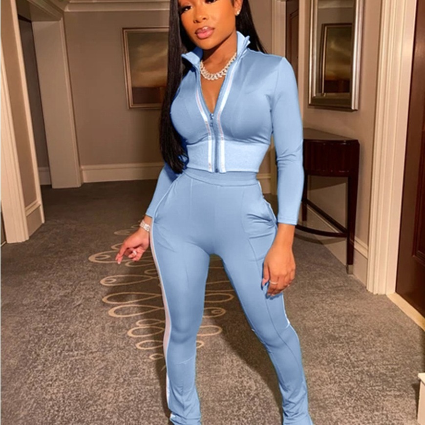 Womens Solid Color Patchwork Fashion Sports Casual Two-Piece Set