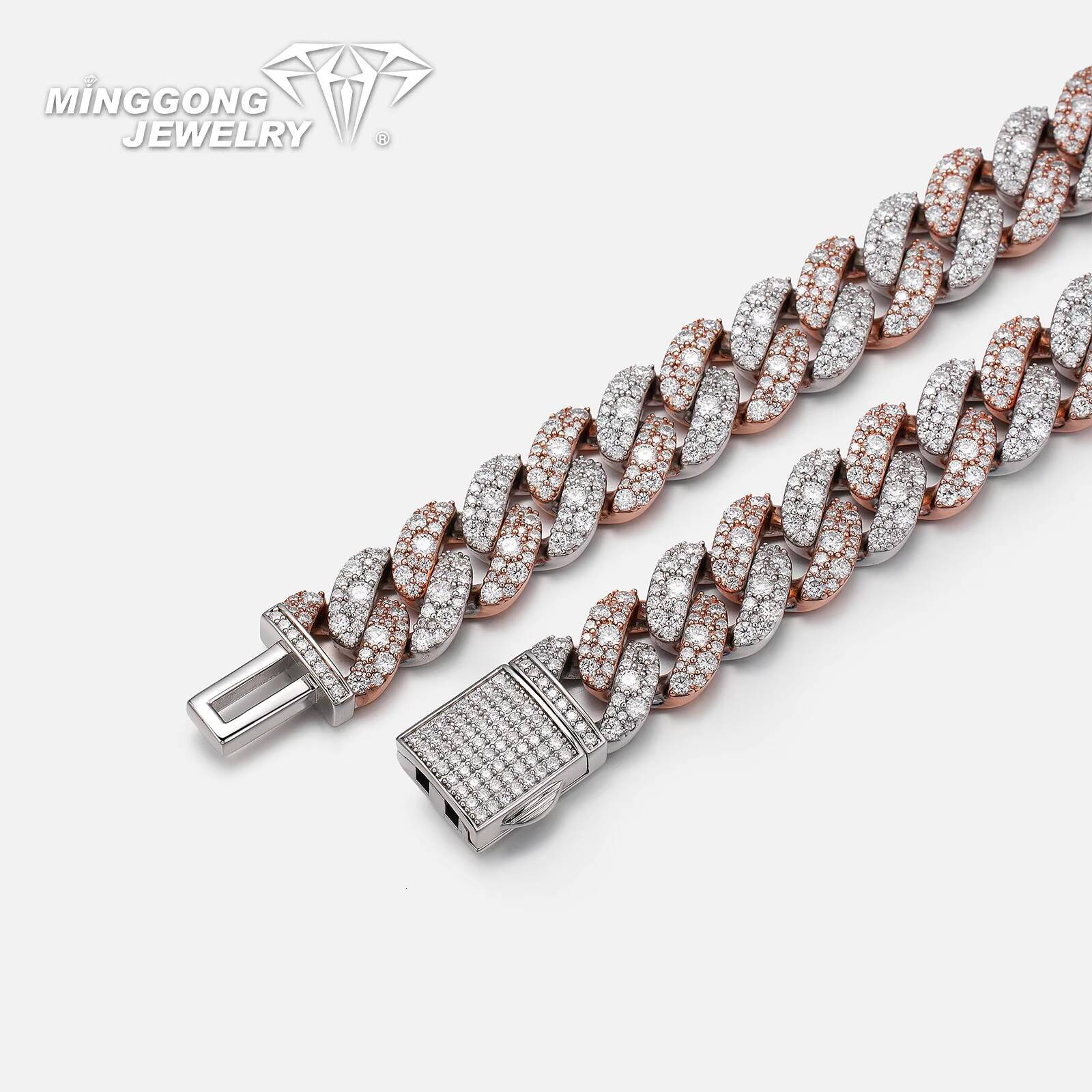 Factory Custom 15mm Mosaic Setting VVS Moissanite Necklace Cuban Chain Style for Men Women Passes Diamond Test Hiphop Style