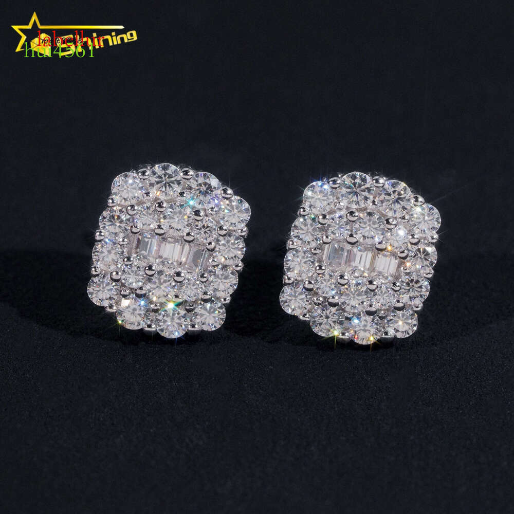 Promotion Price Pass Dia Tester GRA Certified Fully Iced Out Hip Hop Sier Jewelry Baguette Moissanite Stud Earrings