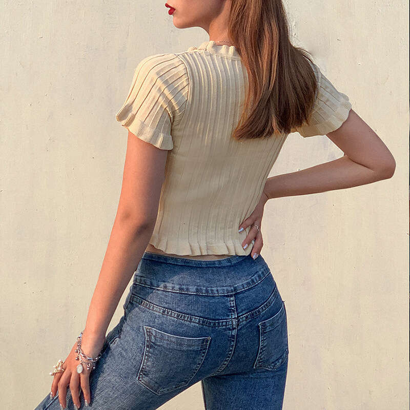 2020 Summer Fashion Women's V-Neck Sexy Crop Top Versatile T-Shirt 2ae