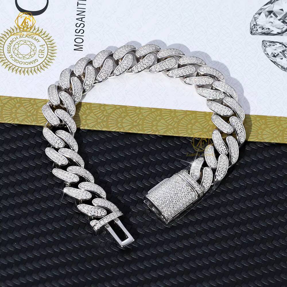 Fine Jewelry Bracelet 8MM Round Excellent Design Hip Hop Jewelry 925 Silver D-VVS1 Moissanite Diamond Miami Cuban Chain Bracelet