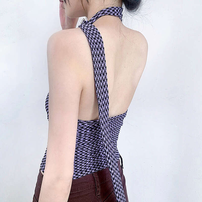 2021 Summer New Women's Solid Color Slim Fashion Single Shoulder Halter Sexy Backless Tank Top f0a