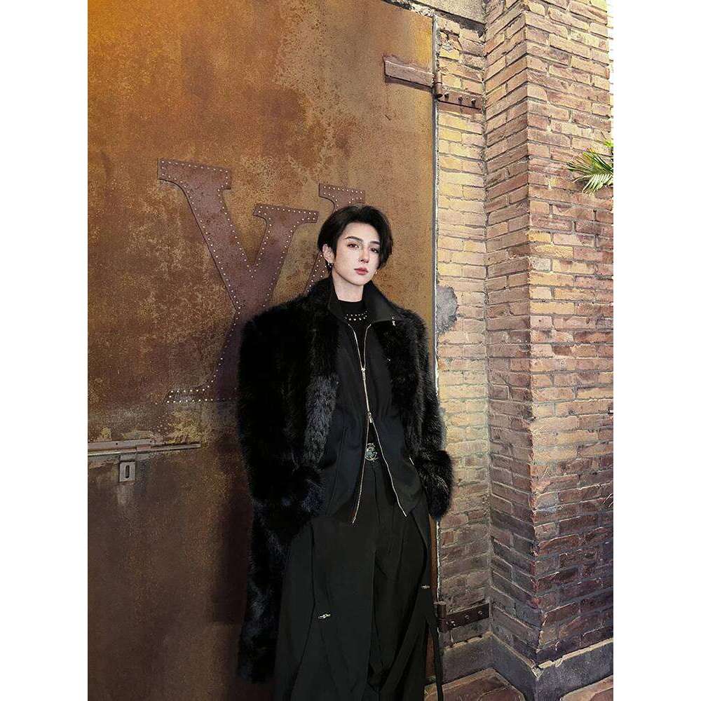 Trendy Mink Men's Winter New Medium And Long Loose Comfort Simple Zipper Chic Solid Color Thickening Faux Fur Jackets