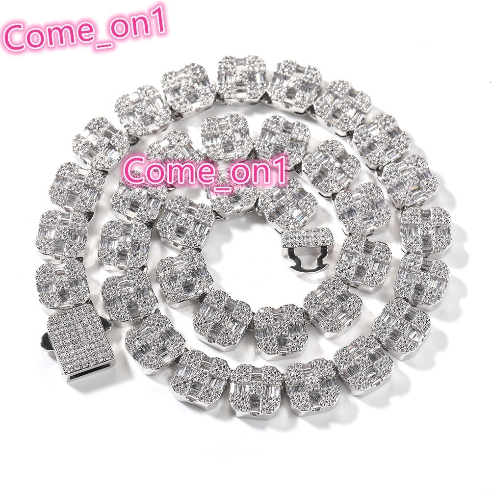 New 12mm Classic Square Design Tennis Chain Baguette Bling Ice Out Tennis Chain Micro Pave Cz Tennis Link Chain Necklace Jewelry