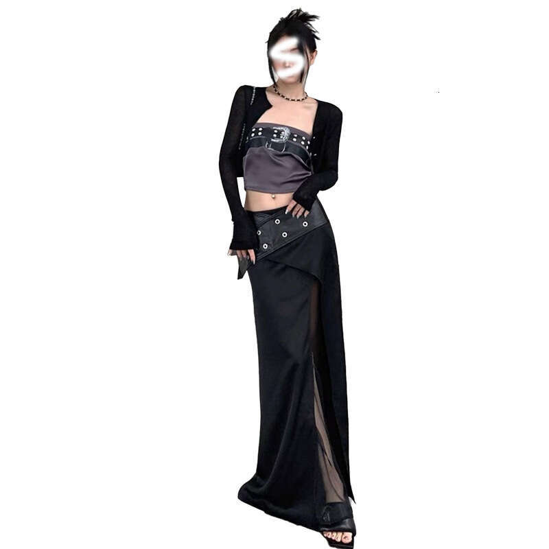 2024 Summer New Sexy Crop Top Wrapped Chest High Waist Long Skirt Set for Women f7a