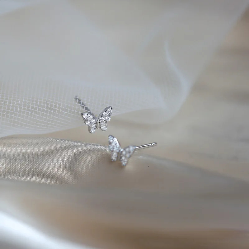 Silver Plated Ear Hypoallergenic Romantic Zircon Flower Butterfly Stud Earrings Piercing for Women Teen Jewelry Accessories 250722