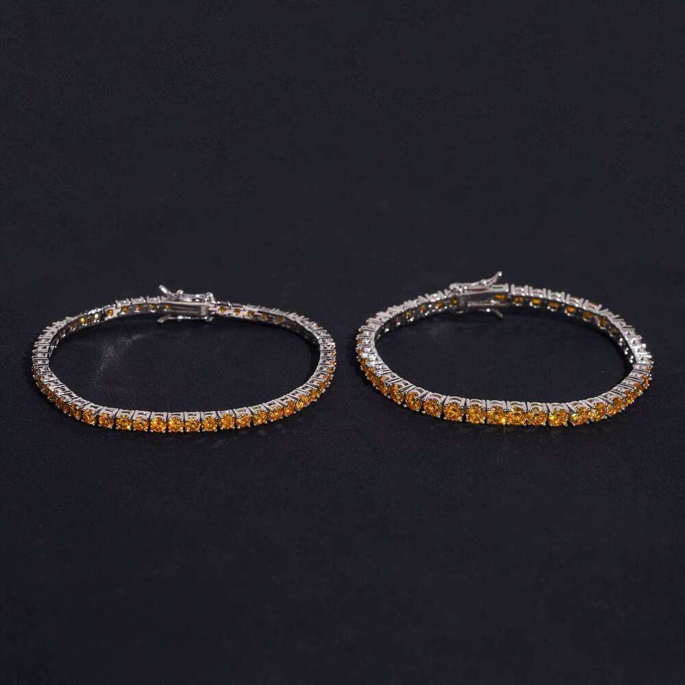 Hip Hop Boutique Jewelry Sterling Sier 3mm Iced Yellow Diopside Tennis Chain Necklace Men's Gift