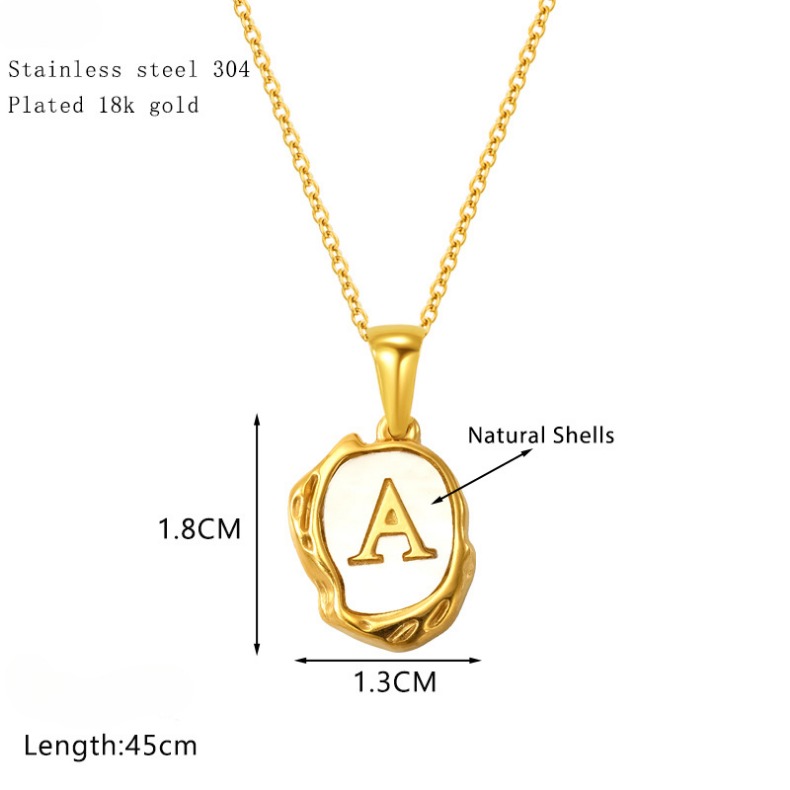 Non Tarnish 18K Gold English Letter Necklace Charm Designer Jewelry Stainless Steel Natural Shell Volcano Alphabet Initial Neckaces Pendant for Women 