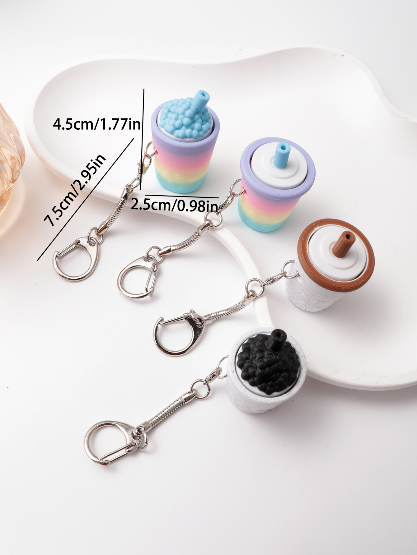 3D printed milk tea cup-shaped keychain - adult stress relief toy, with a portable anxiety relief gadget featuring a clickable keyboard design