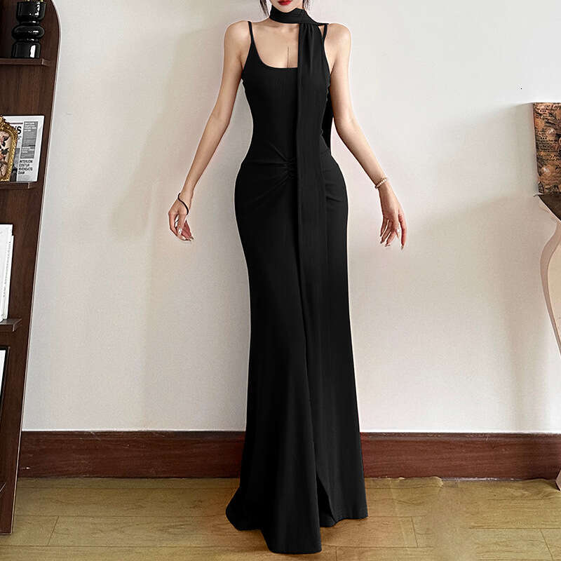 2025 Summer New Sexy Backless Elegant Waist-Cinching Slim Neck Strap Long Dress for Women 8a8