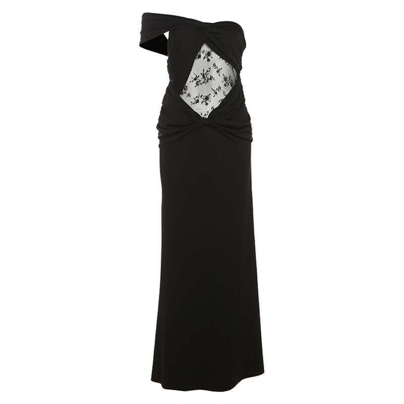 2025 Summer New Slim Sexy Vacation Style Mesh Patchwork Elegant Waist-Cinching Dress Women's Fashion 662