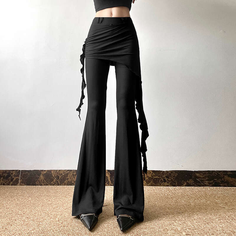 2024 Summer New Women's Solid Color Slim Street Fashion High Waist Casual Straight Flared Pants f71