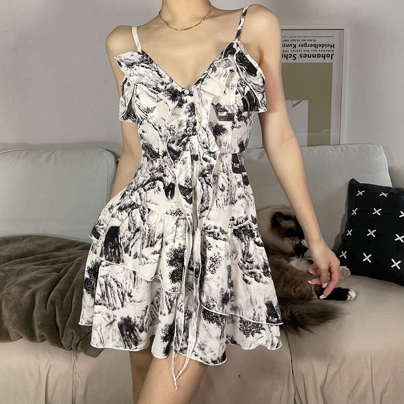2022 Summer New Fashion Women's Small Floral Sexy Strap Waist Dress a4c