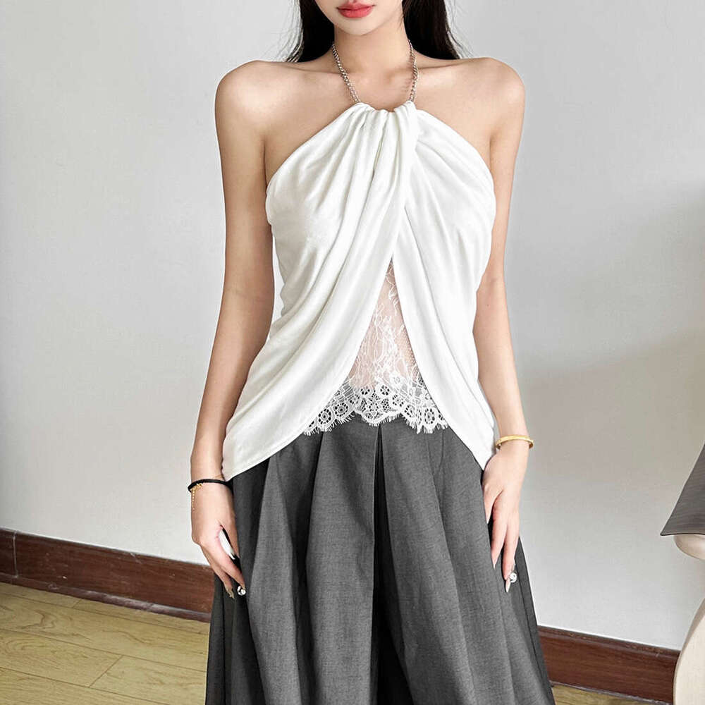 2025 Summer New Pure Desire Hot Girl Sexy Temperament Sleeveless Backless Tie Slim Top Women's Clothing f8c