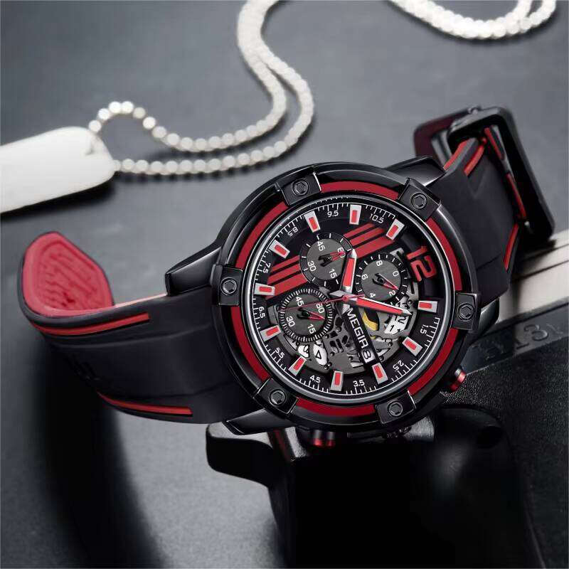 MEGIR Men's Skeleton Chronograph Watch - 48mm Silicone Strap, Waterproof, Multifunction - Bulk Wholesale