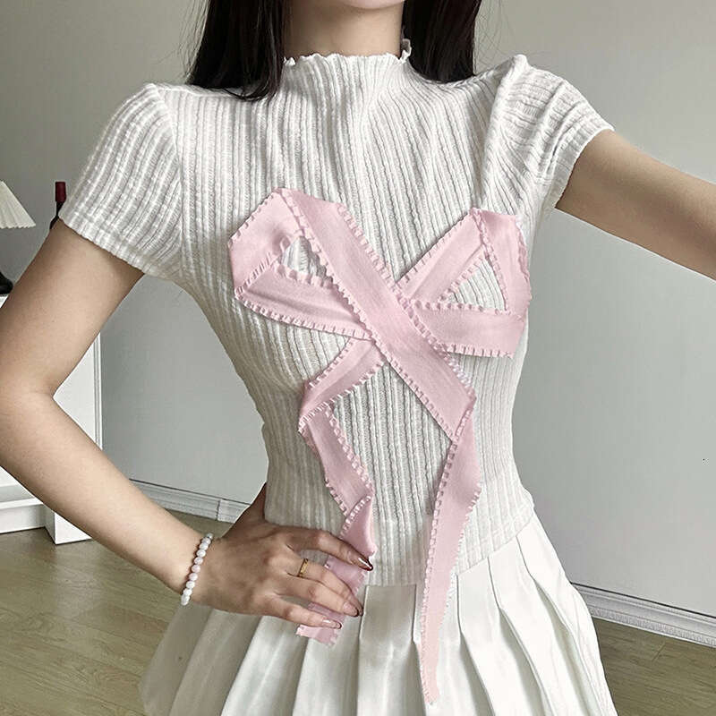 2024 Spring New Women's Solid Color Slim Fit Fashion Round Neck Regular Shoulder Short Sleeve Top adb
