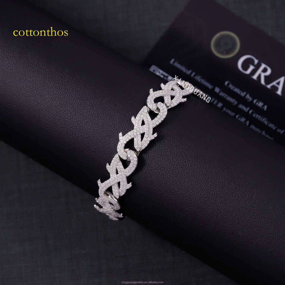 RTS Spiked Shape Mossanite S Sier Hip Hop Men 100% Pass Tester VVS Moissanite Cuban Link Bracelet