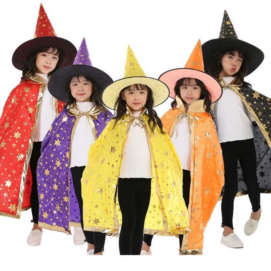 Children Halloween Cloak with Witch Hat Teens Christmas Costume Kids Star Par Robe Boy Girl Birthday Lace Up Photography Props Z250725