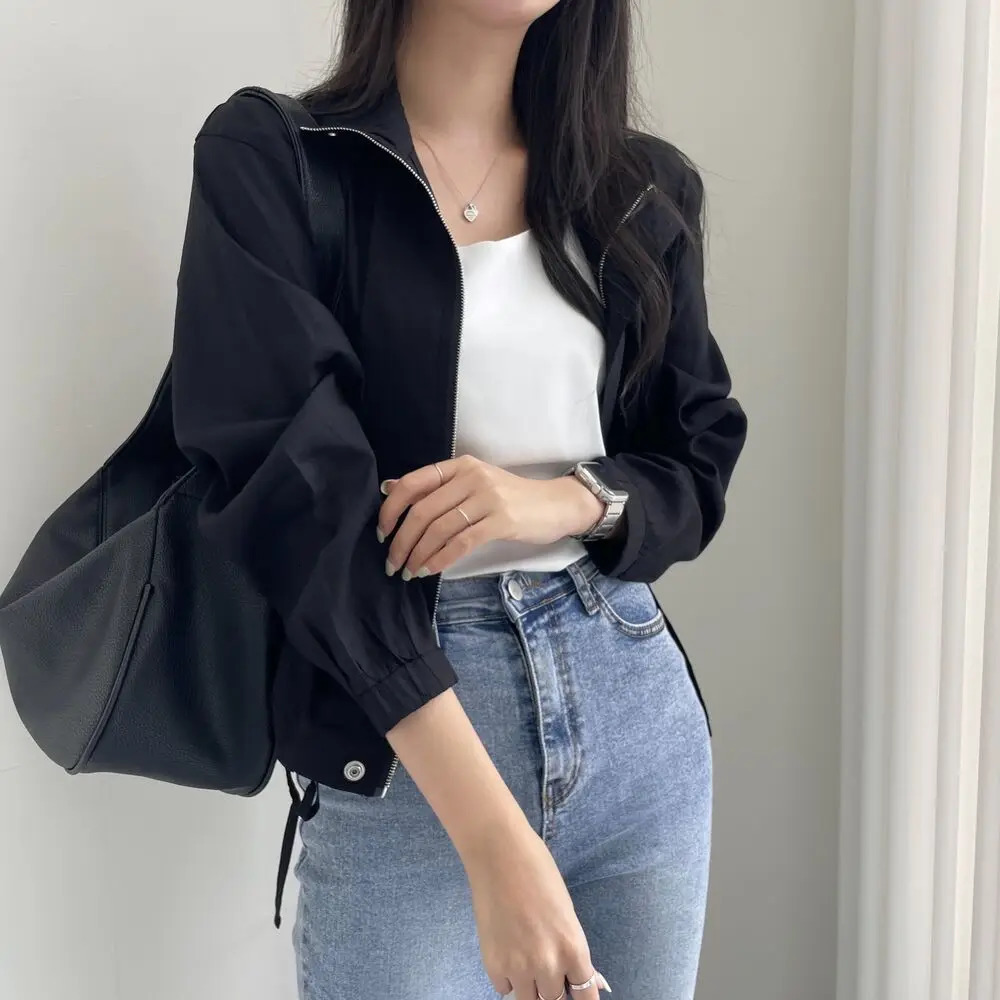 REALEFT 2024 Cotton and Linen Womens Cargo Jacket Pockets Stand Collar Spring Autumn Long Sleeve Casual Outwear Coat 250717