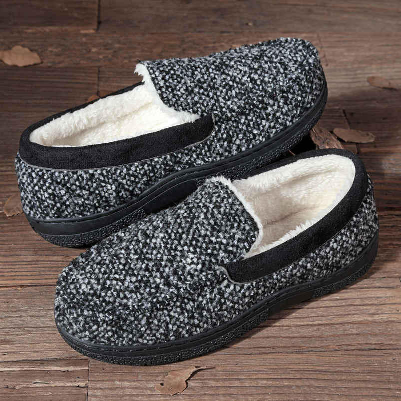 New Men's Indoor Furry Mouth Mark Shoes Home Warm Outdoor Wear Fleece Lined Non-Slip Thickened Cotton Slippers