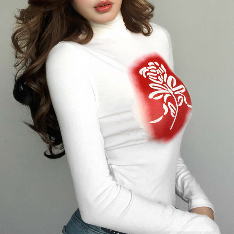 2023 Autumn Winter New Women's Solid Color Slim Street Fashion High Neck Long Sleeve Base Shirt 8df