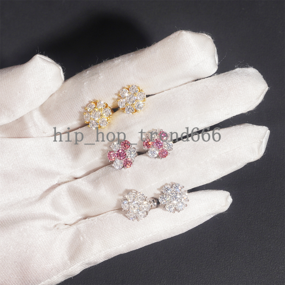 Iced Out Screw Back Earrings VVS Moissanite Pink Diamond 925 Silver Jewelry Hip Hop Mens Earrings Pass Diamond Tester