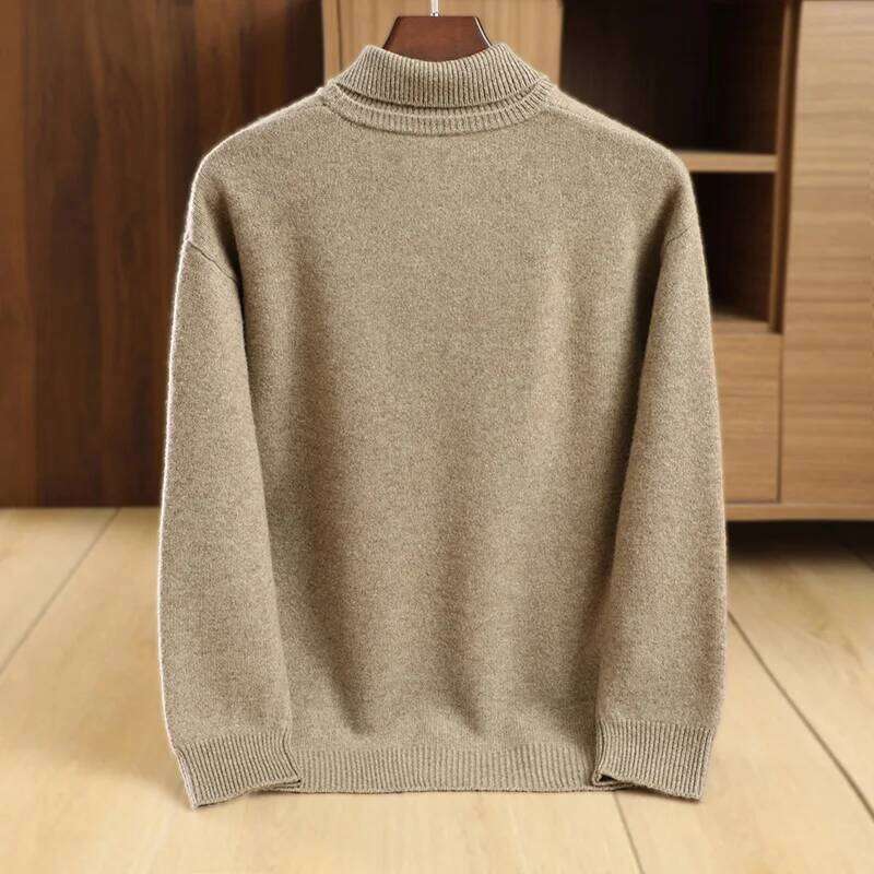 Men's Winter Thick 100% Merino Wool Sweater Polo Collar Pullover Smart Casual Cashmere Knitwear Soft Warm Clothing High Quality
