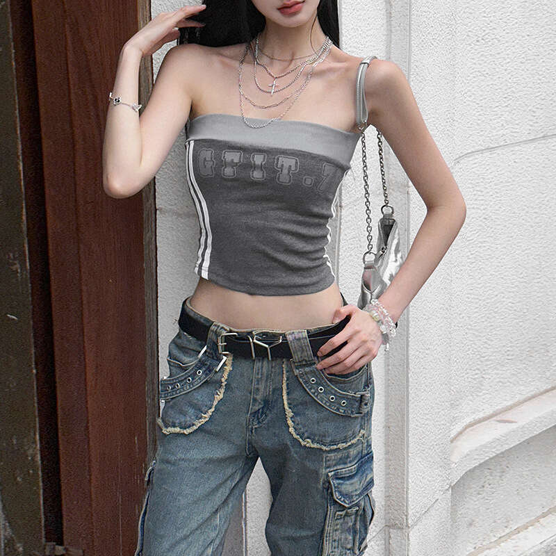 2024 Women's Summer New Street Fashion Letter Print Sexy Crop Top Vest for Women 3af