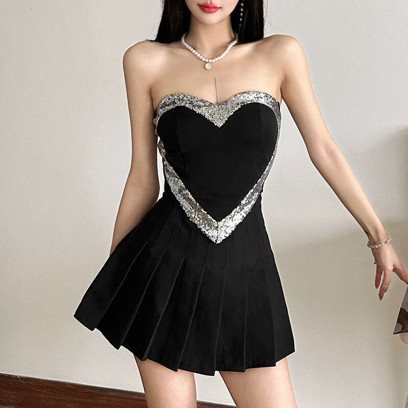 2025 Summer New Sexy Hot Girl Off-Shoulder Tube Slim Fit Sleeveless Versatile Pure Desire Women's Top 444