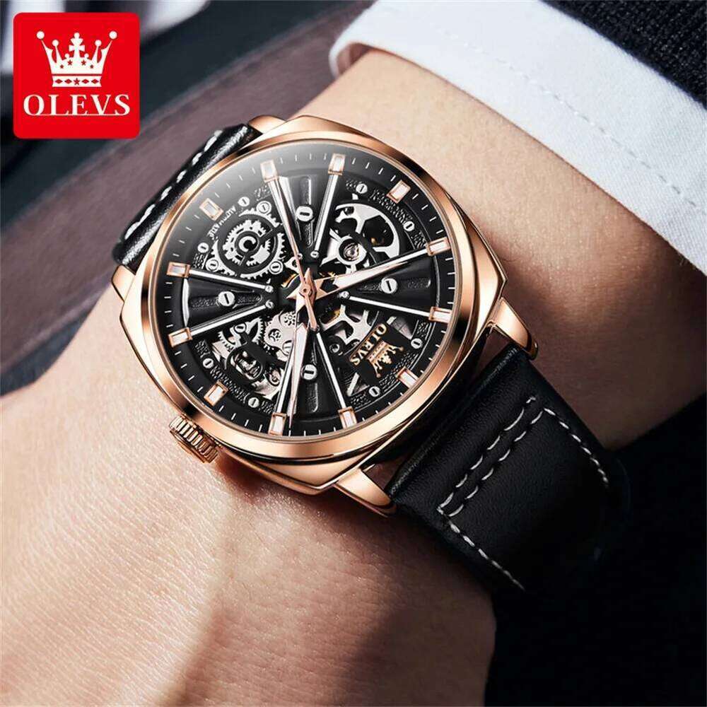 OLEVS 6685 Watch Original Fashion Hollow Out Style Ruby Automatic Menchanical Wristwatch Waterproof Luminous Mens Gifts