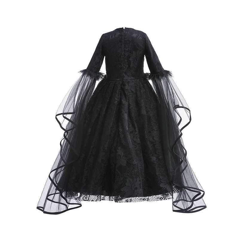 Halloween Witch Dress For Girls Black Evil Queen Cosplay Costume Luxury Lace Ruffles Floor Length Outfits Kids Carnival Frocks Z250725