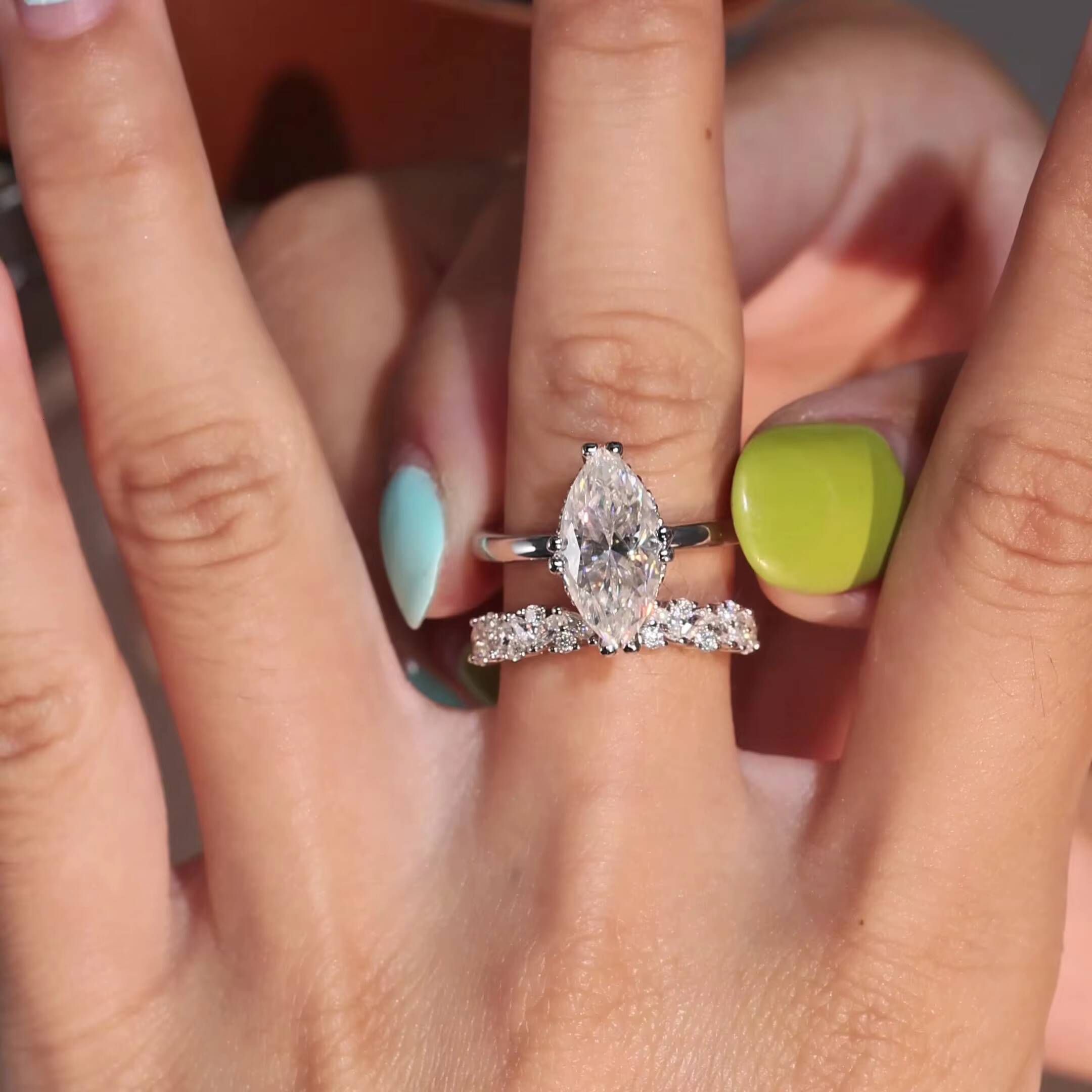 De 925 Silver 7*14mm Marquise Cut Moissanite Ring Moissanite Women Ring Moissanite Rings for Women with Certificate
