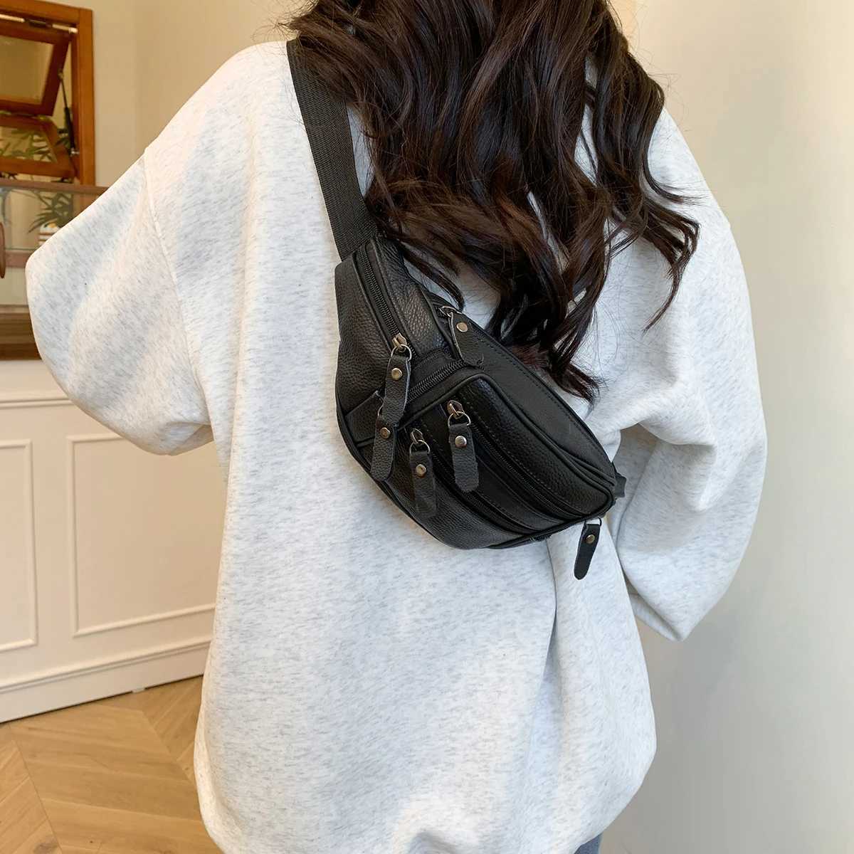 Leather Waist Bag Casual Small Square Hip Packs Crossbody Multi-functional Outdoor Phe Pouch Belt Bag Fanny Pack Shoulder Bags Y250724