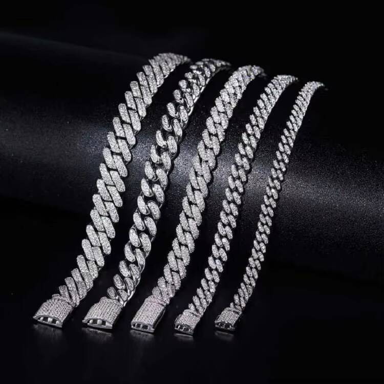 8Mm White Gold 925 Sterling Silver Gra Iced Out Mossanite Jewelry Vvs Moissanite Diamond Cuban Link Chain Moissanite for Women
