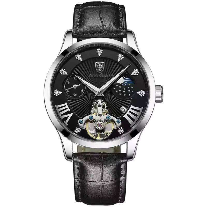 DHwatches POEDAGAR Men New Fashion Hollow Out Dial Mens Watches Leather Top Brand Sports Quartz Waterproof Wrist Watch