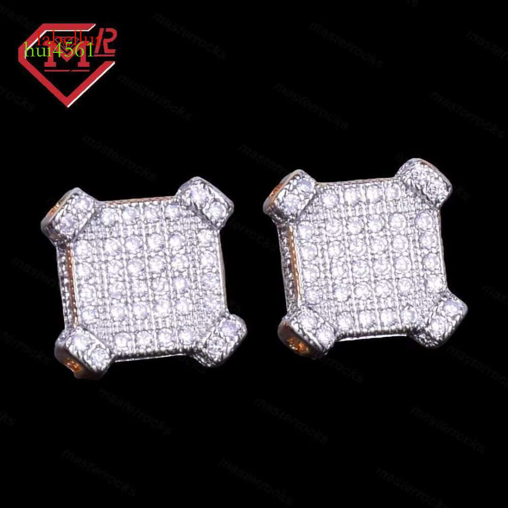10mm sparkling pyroxene square ice cold unisex Hiphop fashion jewelry gold-plated earrings