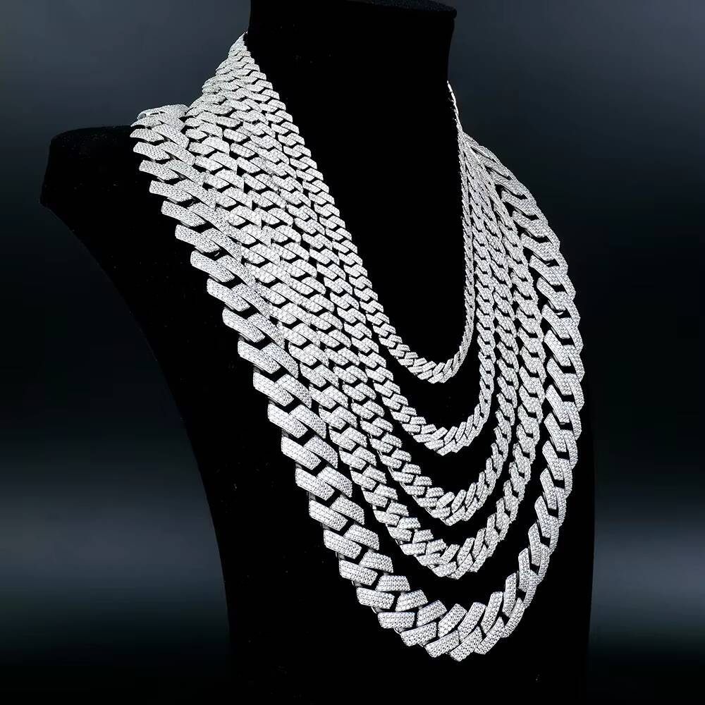 Hip Hop Jewelry 925 Sterling Silver Moissanite Cuban Chain8mm 10mm 12mm 14mm 18mm 20mm Miami Cuban Necklace Chain