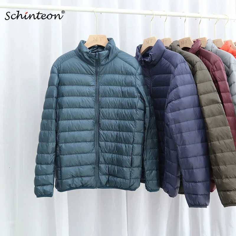 Schinteon Men Ultralight White Duck Down Jacket Thin Coat Stand Collar Spring Autumn Casual Simple Outerwear New X250725