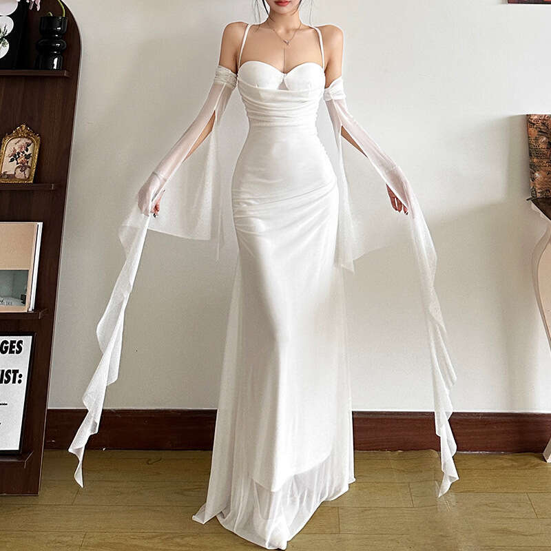 2024 Autumn Winter New Women's Solid Color Slim Fit High Waist Fashion Strapless Backless Dress 481