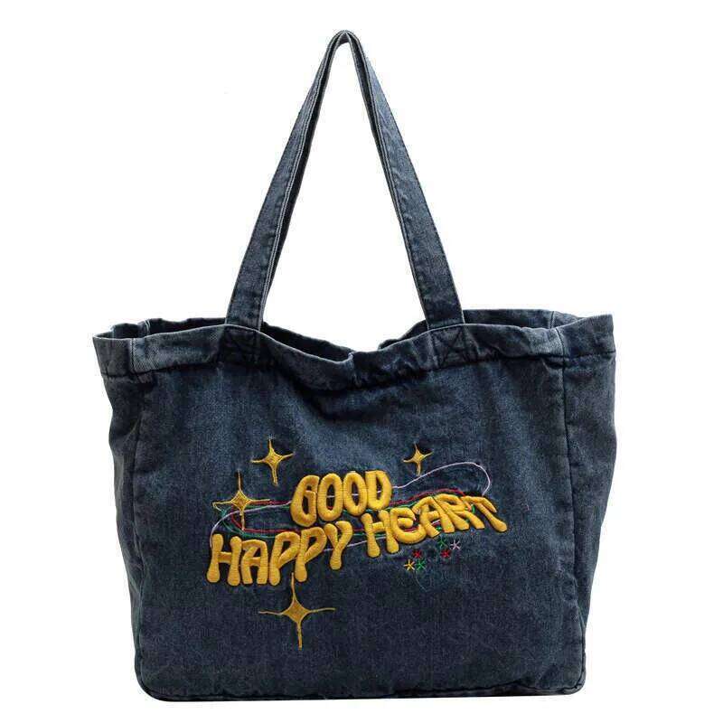 Large Capacity Cowboy Shoulder Student's Canvas Schoolbag Women's Shopping Bag Street Dressing