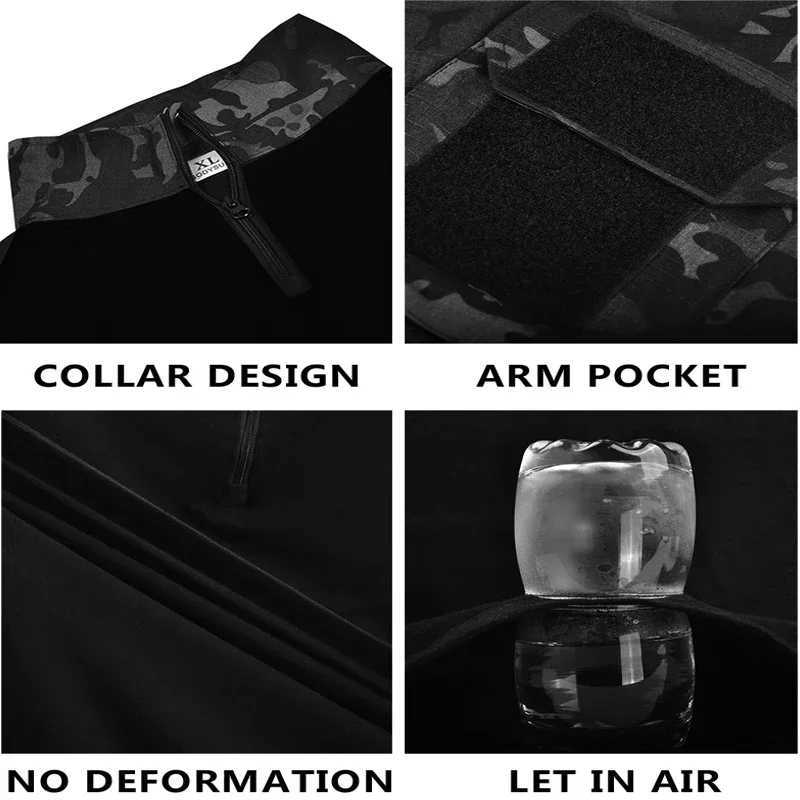 Mens Short Sleeve Softair Tactical Shirt for Men Combat Shirt Zipper Cotton Hiking CP Camoufalge Airsoft T Shirts Climbing Tee Y250724