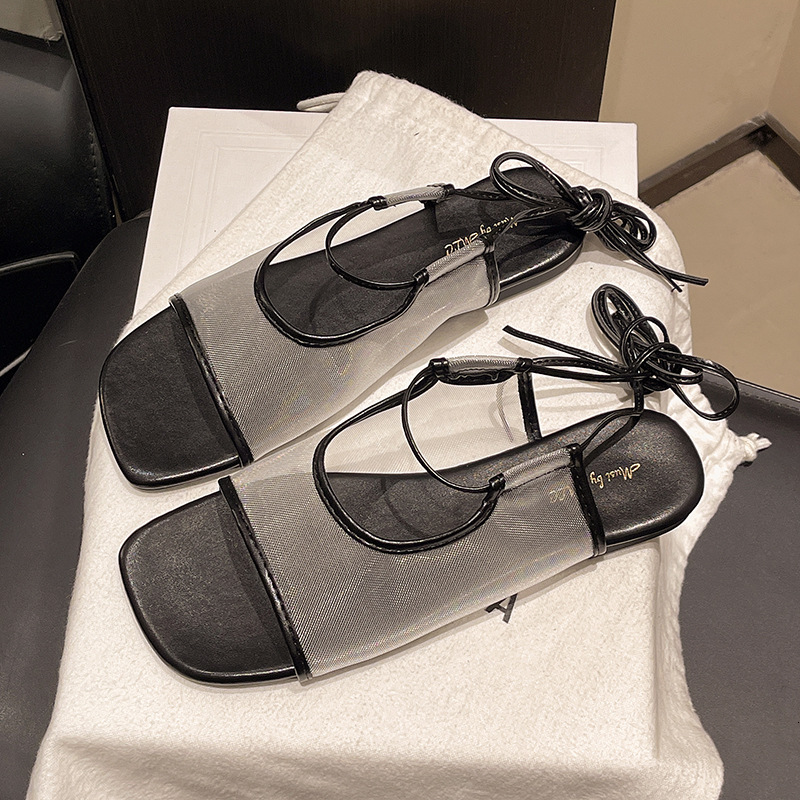 Ddmysports New French Style Niche Open Toe Flat Breathable Mesh Sandals For Women Summer Outdoor Versatile Roman Shoes Outdoor Shoes